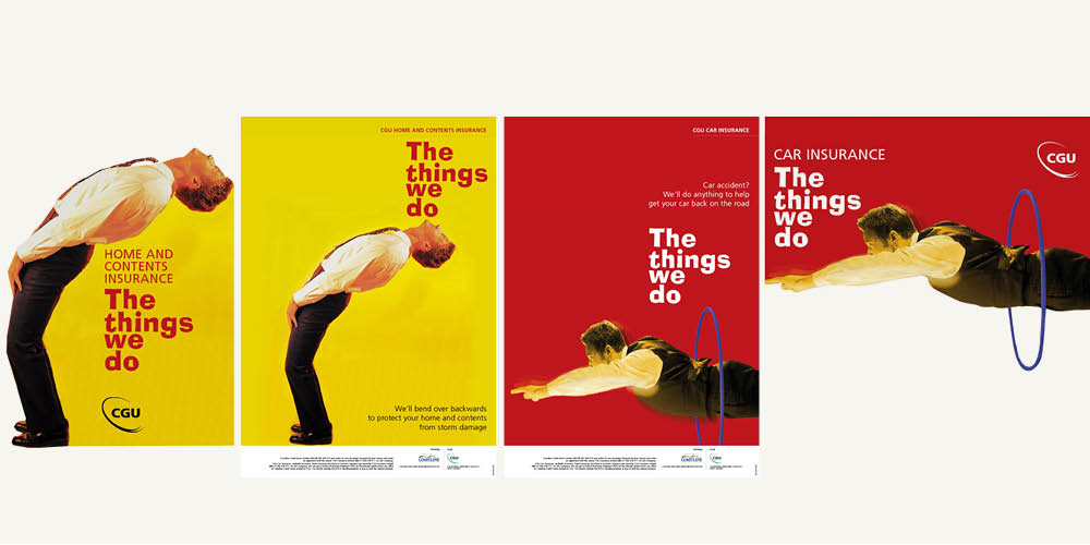 ‘Standee’ and posters for “The things we do” — concept design. A cross promotion of insurance products at a Credit Union.